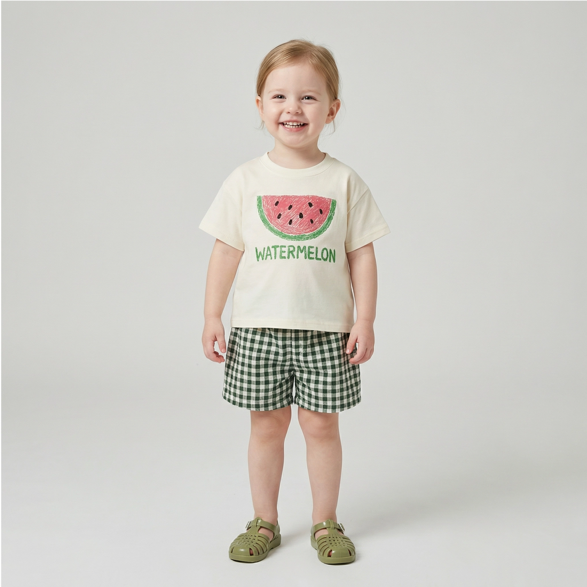 Fruit T-shirt & Plaid Shorts Set