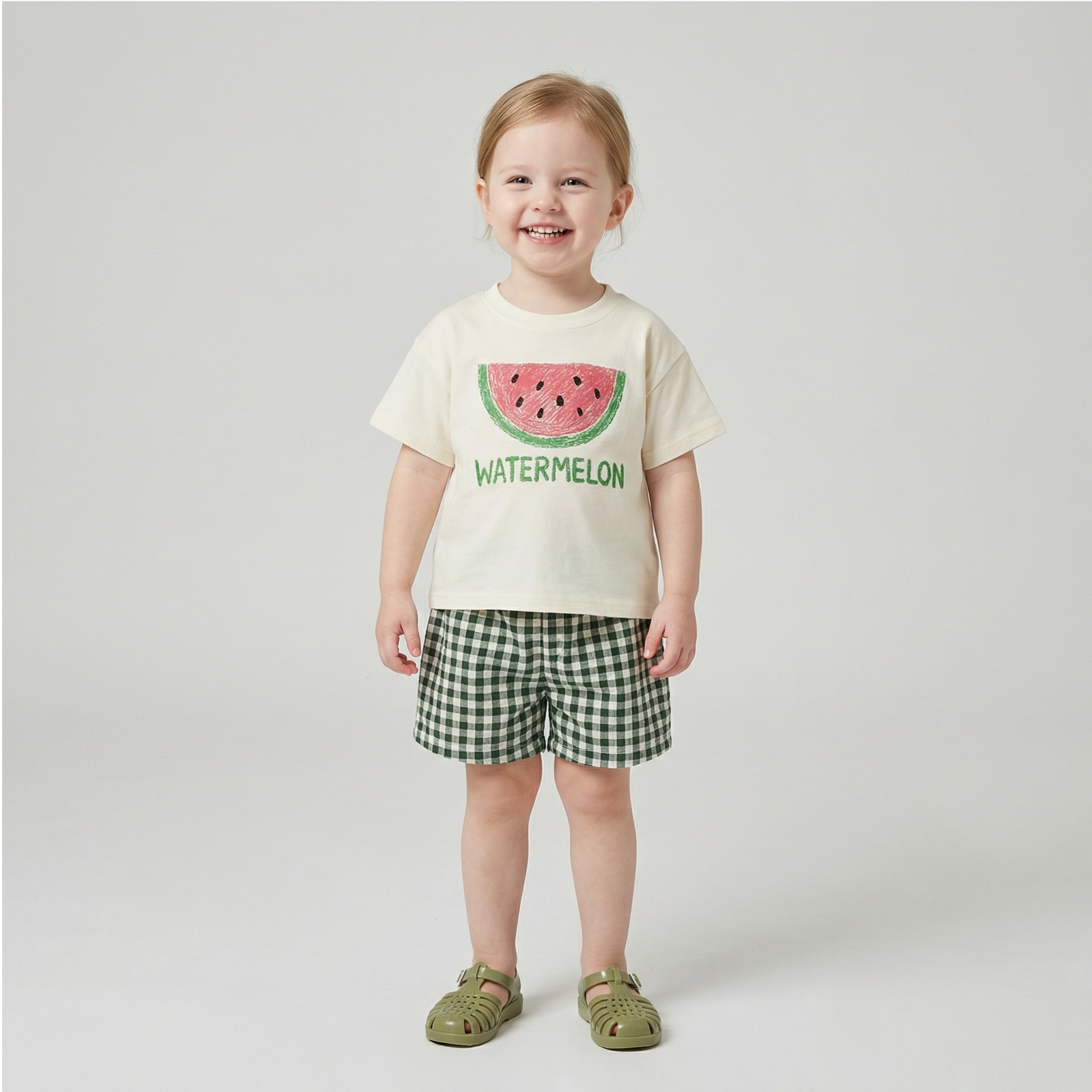 Fruit T-shirt & Plaid Shorts Set