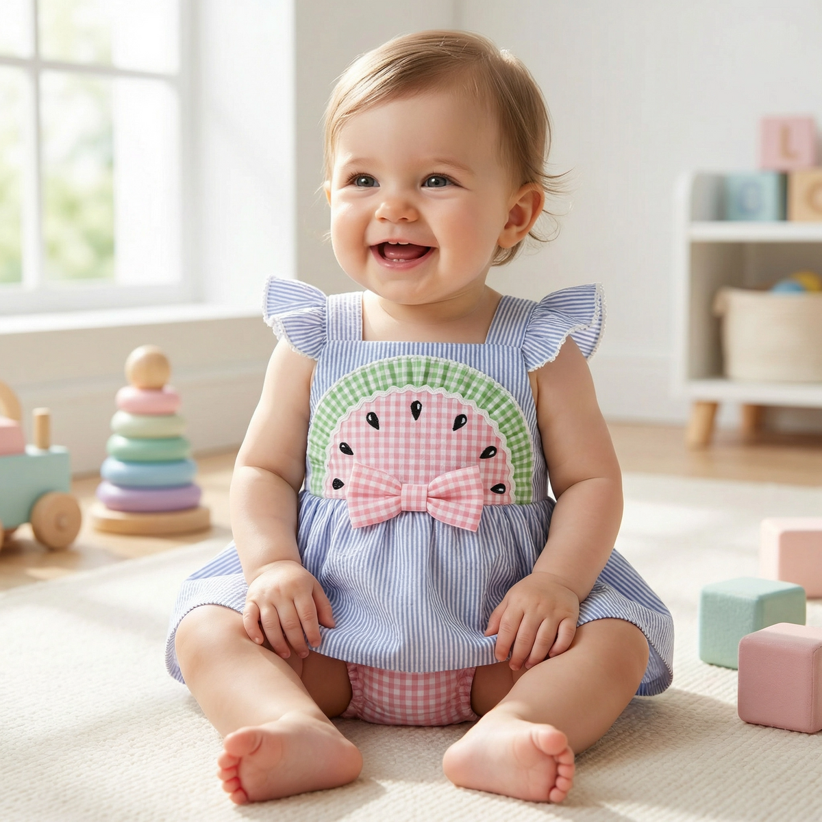 Watermelon Themed Romper Dress for Baby Girls