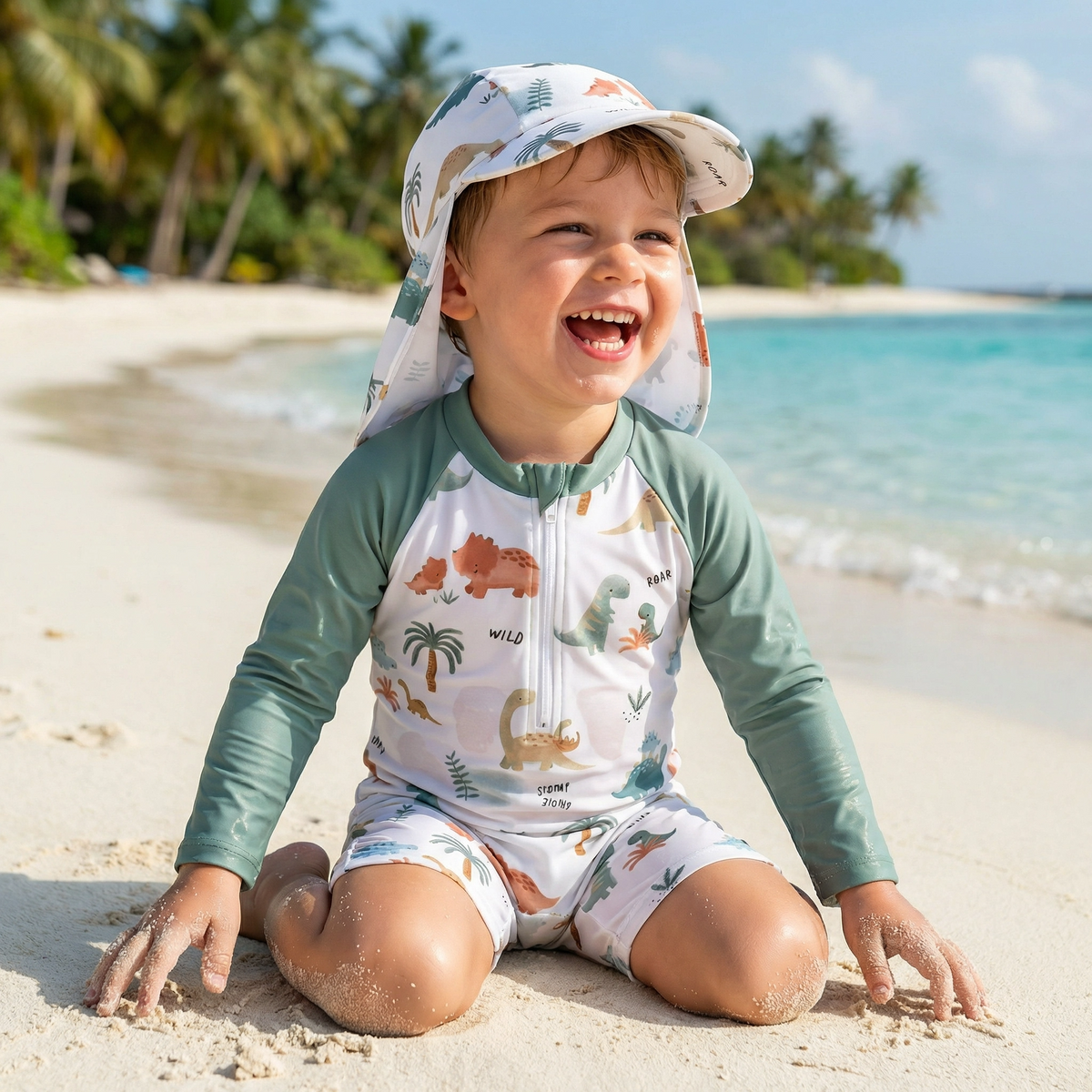 Baby Boy Rash Guard Swimsuit with Swim Cap