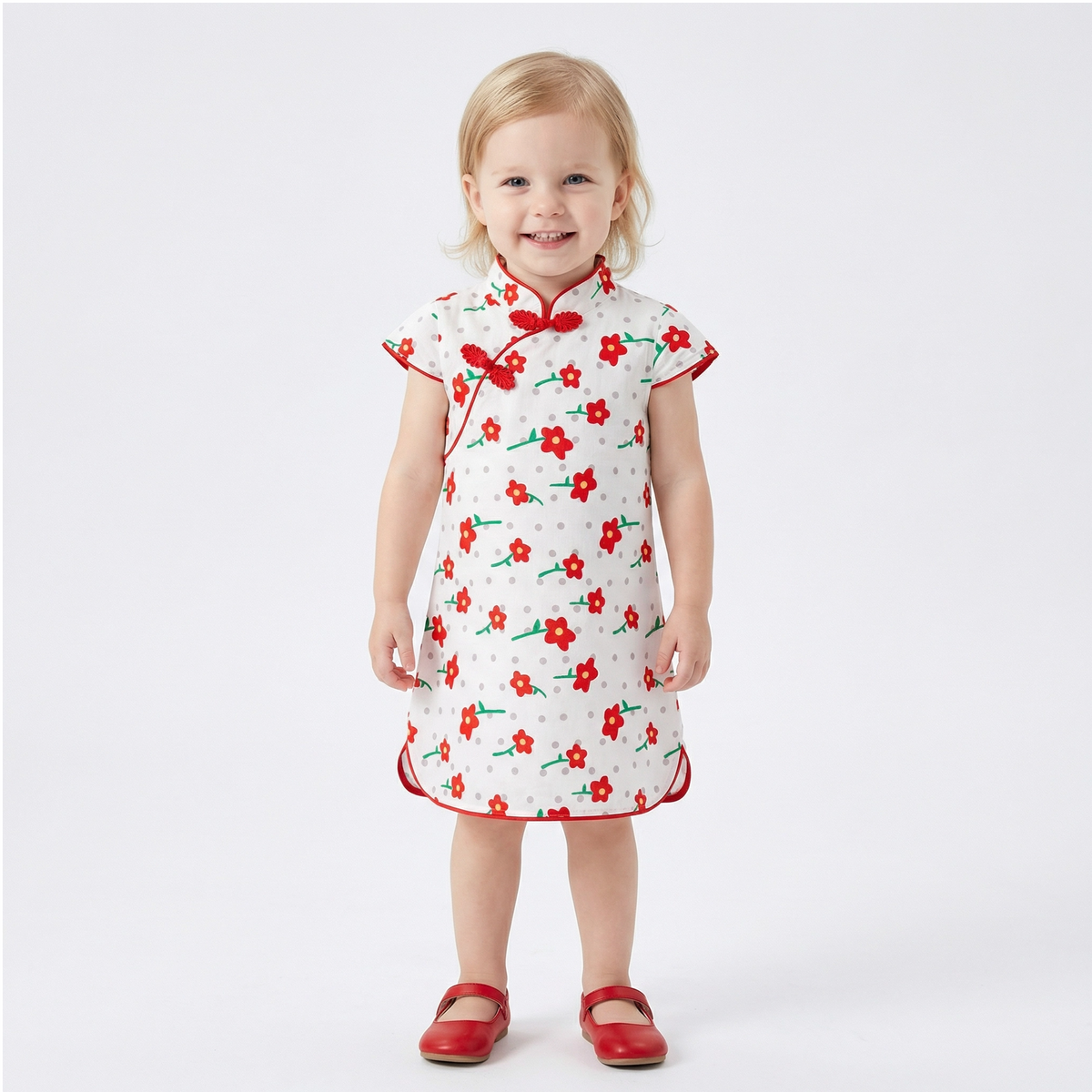 Girls' Cotton-Linen Style Summer Cheongsam Dress