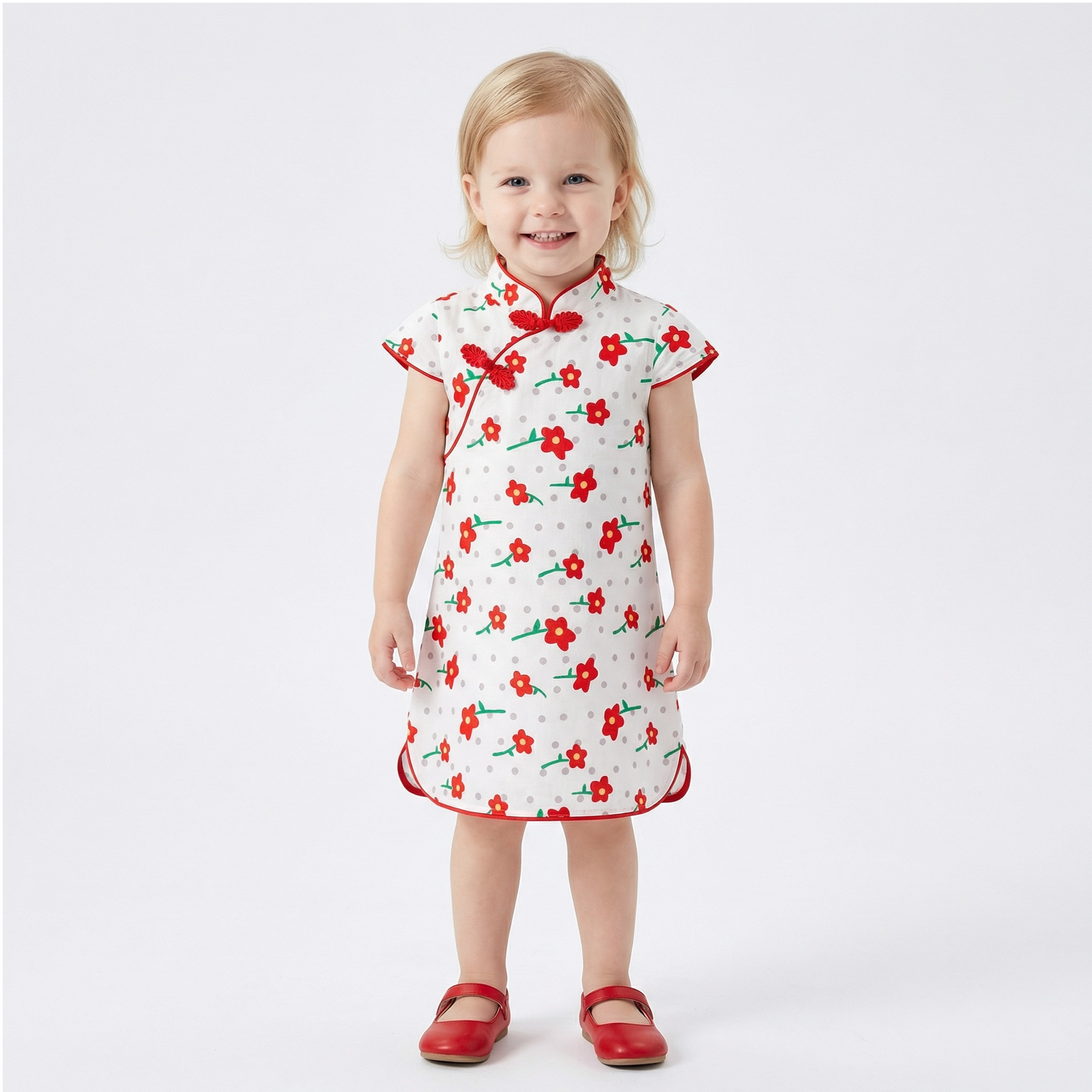Girls' Cotton-Linen Style Summer Cheongsam Dress