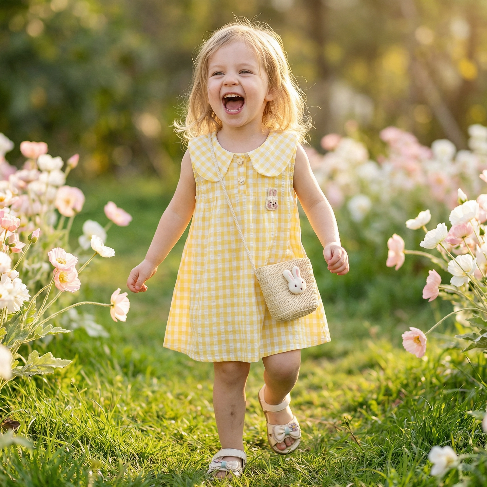 Gingham Spring Dress & Bunny Bag Set