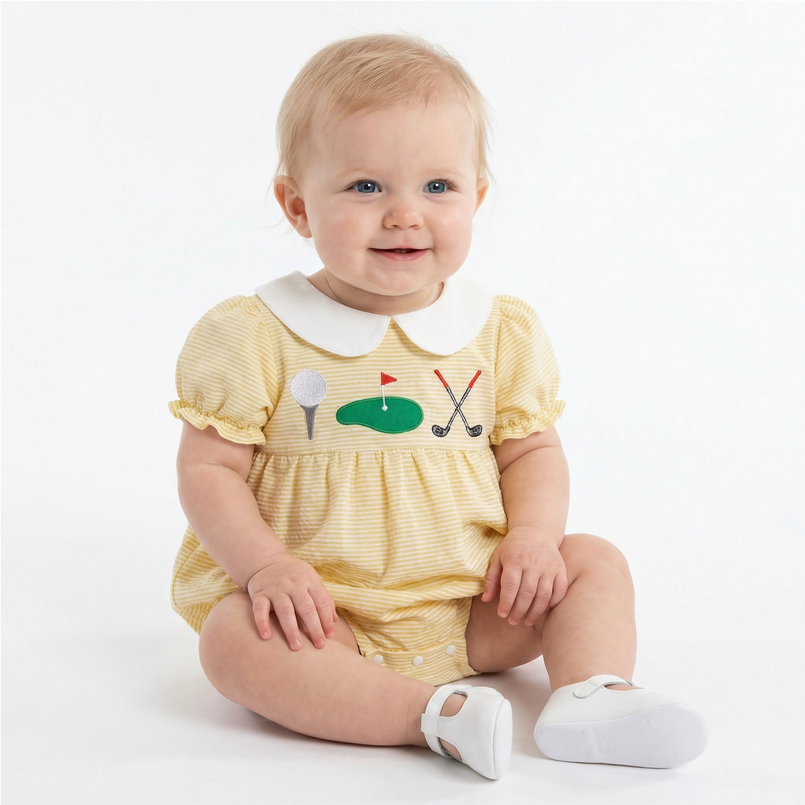 Girls' Golf Embroidered Gingham Romper