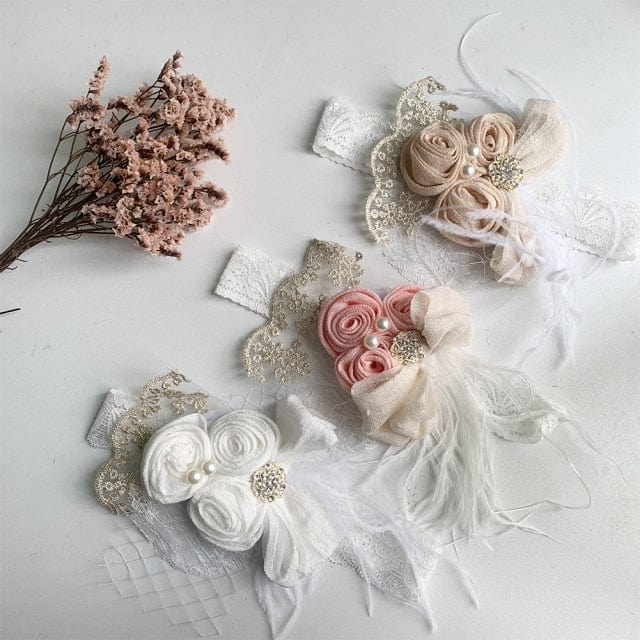 mix color 12Pcs/Lot Chiffon Flower Pearl Baby Headband