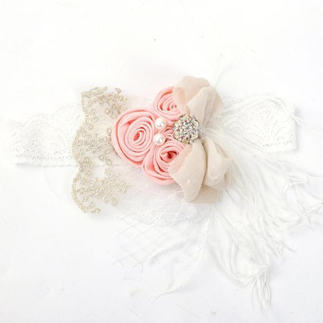 peach 12Pcs/Lot Chiffon Flower Pearl Baby Headband