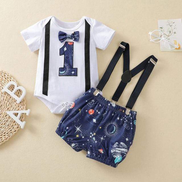 Boy's Clothing Blue Space / 18M 1st Birthday Boy Romper Outfit