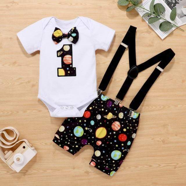 Boy's Clothing Black Space / 18M 1st Birthday Boy Romper Outfit