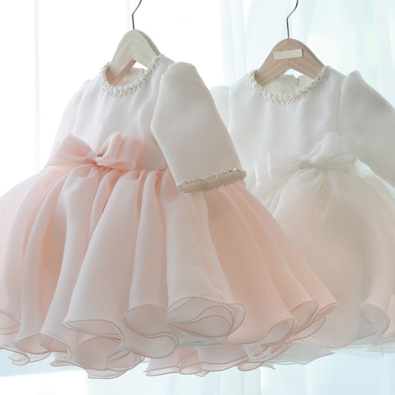 Long Sleeve Flower Girl Dress, White / 8T