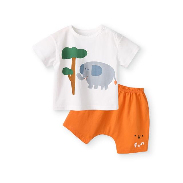 Boy's Clothing Elephant and Tree / 1-2T 2 Pcs Short Sleeve Outfit