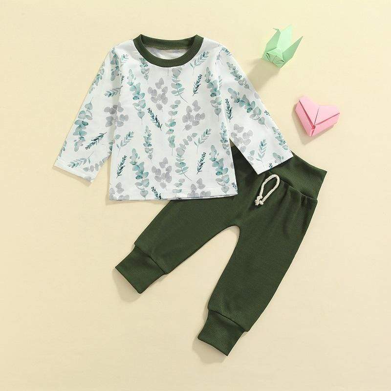 12M (hat not included) 2 Pieces Suit Leaf Printed