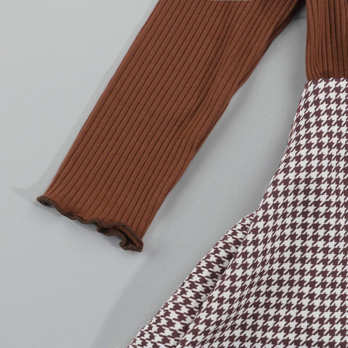 Girl's Clothing 2 Pieces Suit Solid Turtleneck Tops+Plaid Suspender Skirt