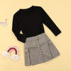 Girl&#39;s Clothing 3T 2pcs Knit Long Sleeve Solid Sweater Tops+Plaid A-Line Skirts