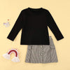 Girl&#39;s Clothing 2pcs Knit Long Sleeve Solid Sweater Tops+Plaid A-Line Skirts