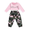 Pink / 6T 2pcs Letter Printed Long Sleeve Pullover Tops Camouflage Pants