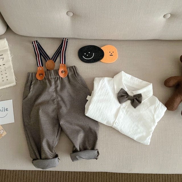 2pcs sets / 73cm 3-6Months 2pcs Long Sleeves BowTie Gentleman Outfit