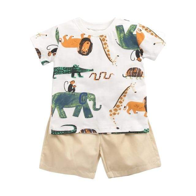 Boy's Clothing BCS9045 / 6-12M 2Pcs Newborn Cartoon Clothes