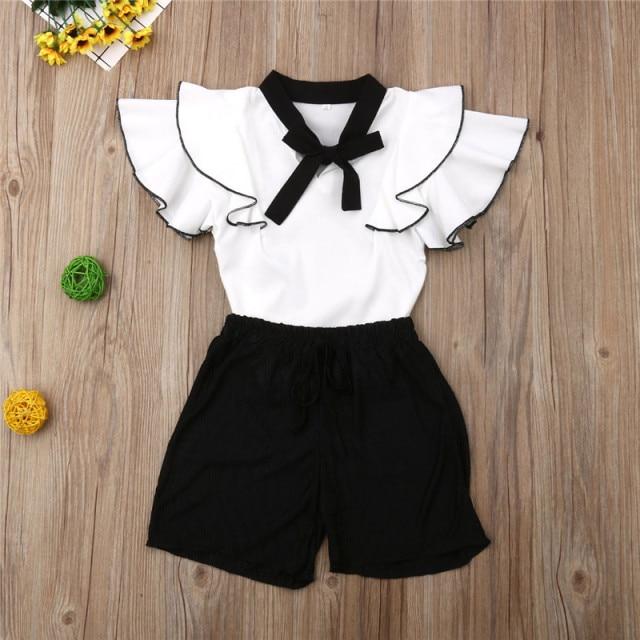 Girl's Clothing Black and White / 5-6Years 2PCS Sweet Girls Clothes Sets  Ruffle T-shirt Tops+Pants Outfits 2019 Summer Casual Kids Sets Children's Clothing 2-7Y