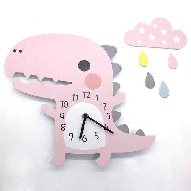 pink 3D Cartoon Cute Dinosaur Wall Clock