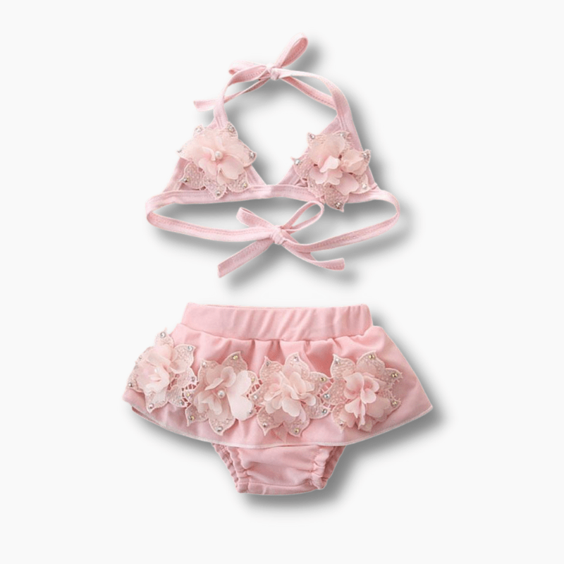 Girl's Clothing 3D Flowers Lace-Up Bikini Set