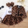 2T 3pcs Leopard Fur Long Sleeve Dress