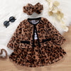 3pcs Leopard Fur Long Sleeve Dress