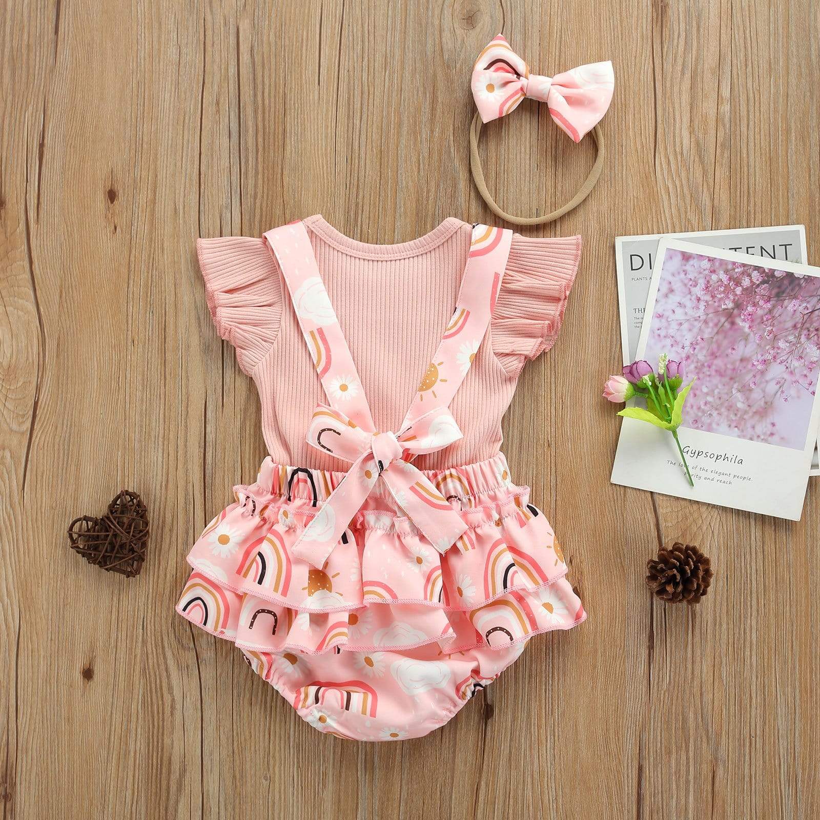 Girl's Clothing 3pcs Ruffles Short Sleeve Printed