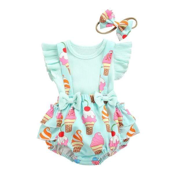 Girl's Clothing Green / 3M 3pcs Ruffles Short Sleeve Printed
