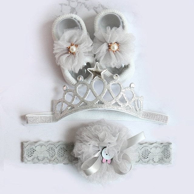 grey 7 no box 3Pcs/Set Baby Lace Floral Headband