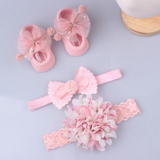 pink 12 no box 3Pcs/Set Baby Lace Floral Headband