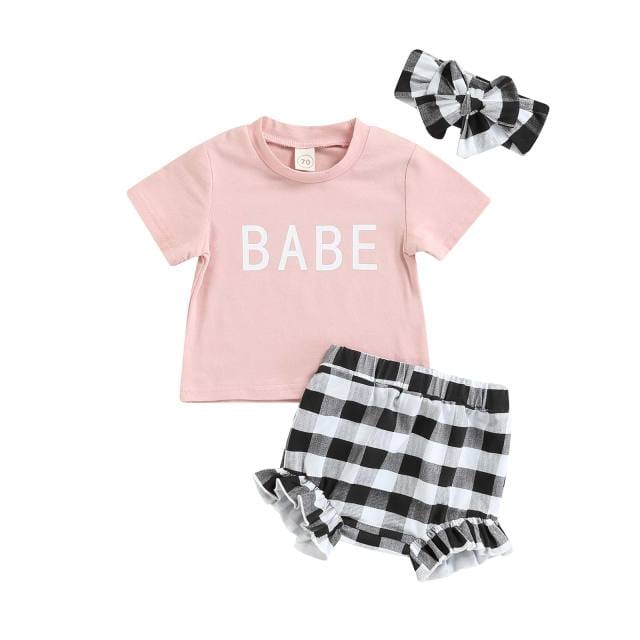 Pink / 24M 3pcs Short Sleeve Babe Letter Outfit