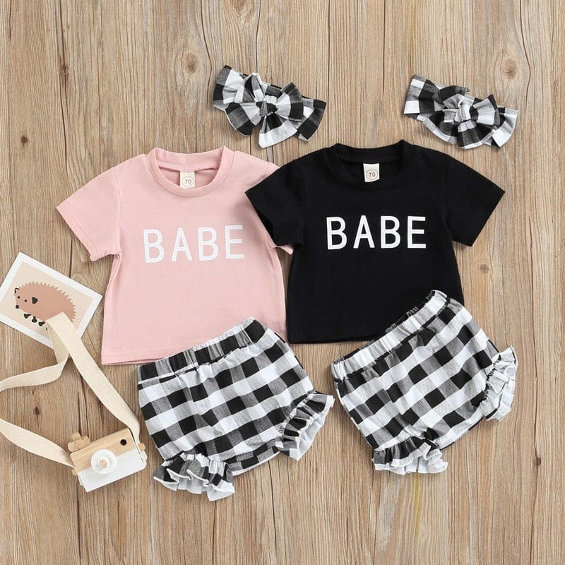 3pcs Short Sleeve Babe Letter Outfit