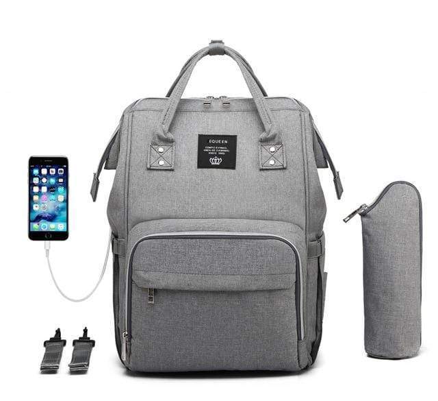 Diaper Bag Gray USB All-In-One Diaper Bag with USB Port