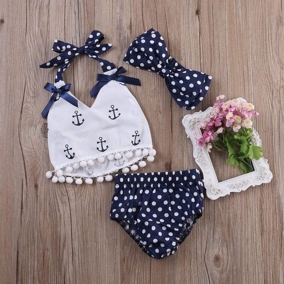 Girl's Clothing Anchors Tops and Polka Dot Briefs Set