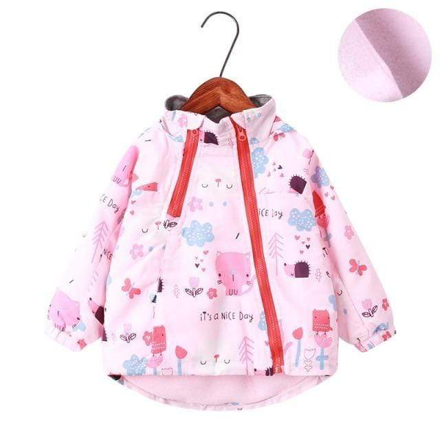 Girl's Clothing pink cat thicken / 18M 2T Animal Floral Print Outerwear Coats