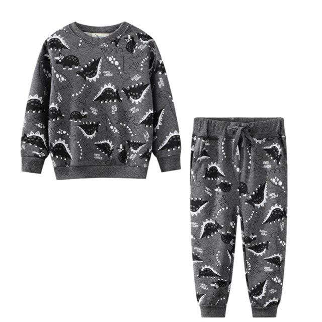 T8040 DARK GREY / 3T Animals Print Fashion Cotton Sport Suits
