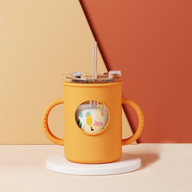 2 Anti-falling Baby Milk Cup With Straw Handdle