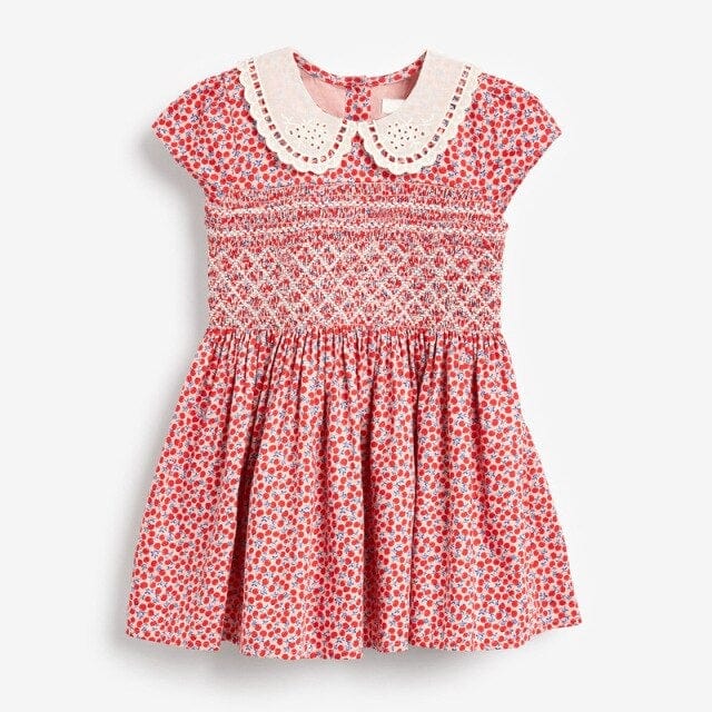 Red / 7 Apple Print Smocked Dress