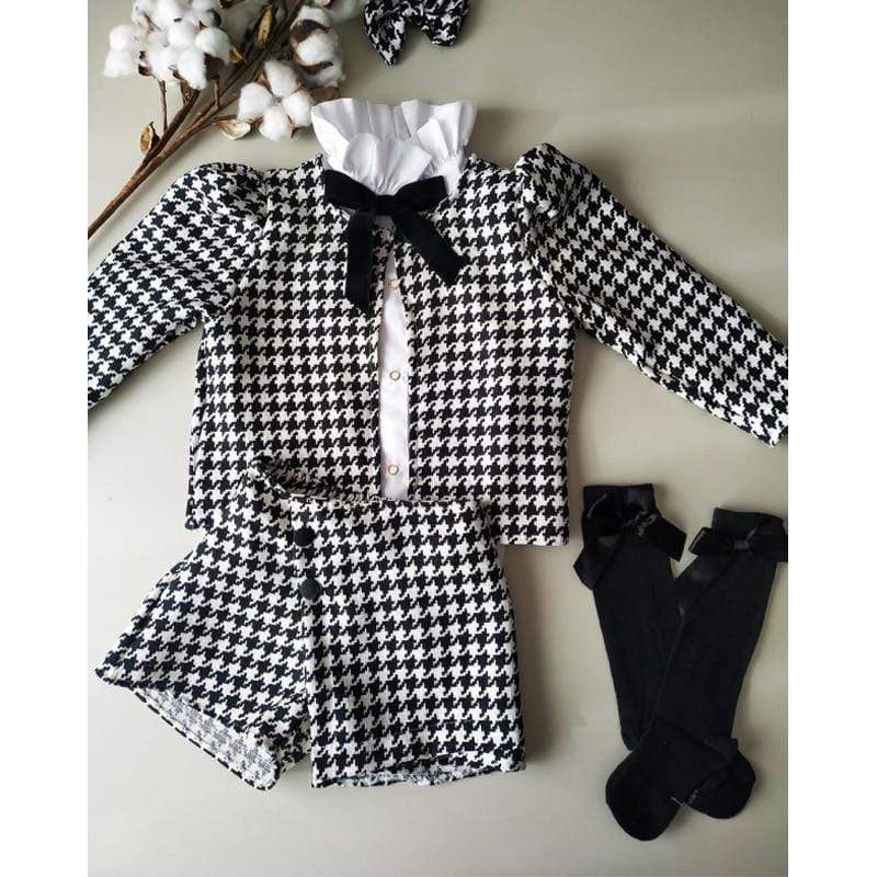 Girl's Clothing Autumn Long Sleeve Plaid Jacket+ Shorts