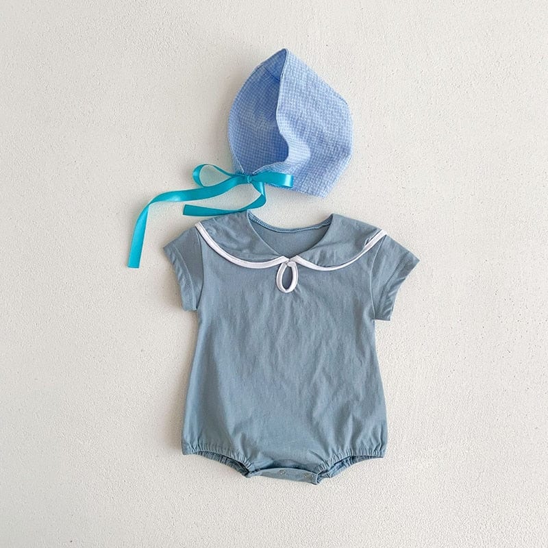 blue / 3-6m / CN Baby Bodysuits Sail Collar Toddler Girls