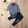 MULTI / 9M Baby 2pcs Clothing 2019 Newborn Kids Baby Boys Long Sleeve Tie Bodysuits Tops+Jeans Pants Outfits Boy Party Clothes Set