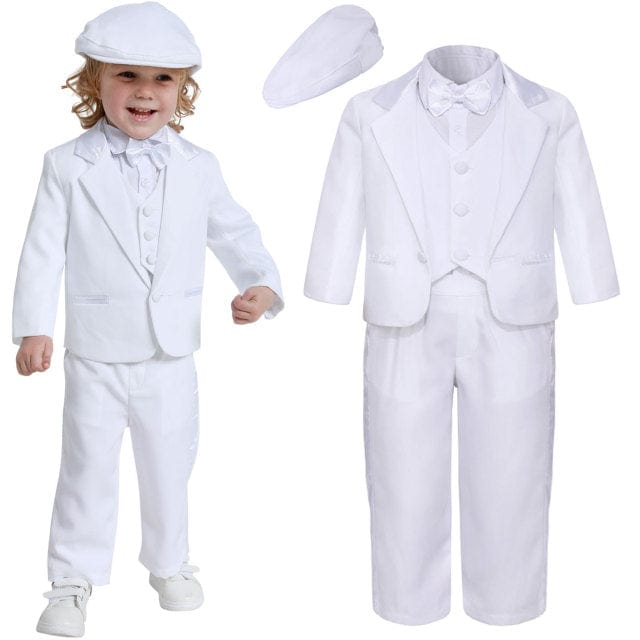 White Suit With Hat / 18-24 Months / China Baby Boys Baptism Christening Suit Infant Wedding Birthday Outfit Toddler Party Ceremony Blessing Photography Tuxedo 4 pcs