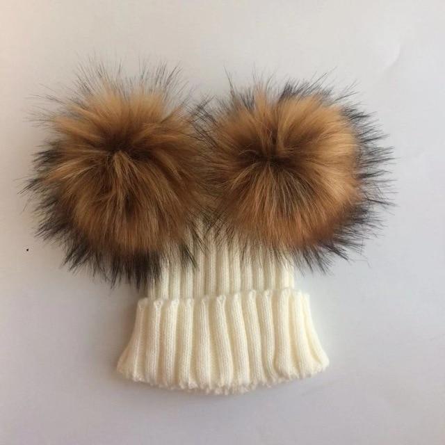 Accessories White Brown Ear Baby Fur Beanie