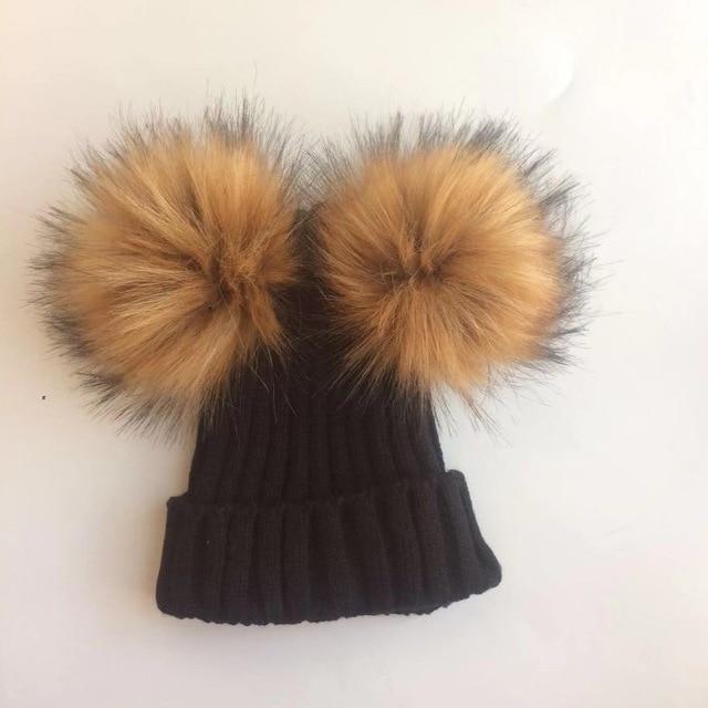 Accessories Black Brown Ear Baby Fur Beanie