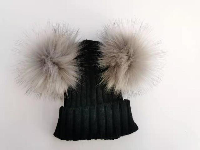 Accessories Black Gray Ear Baby Fur Beanie