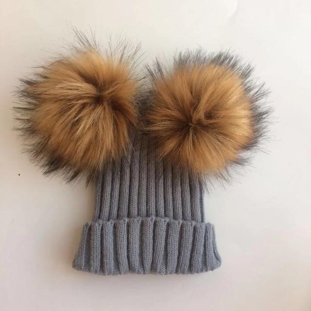 Accessories Gray Brown Ear Baby Fur Beanie