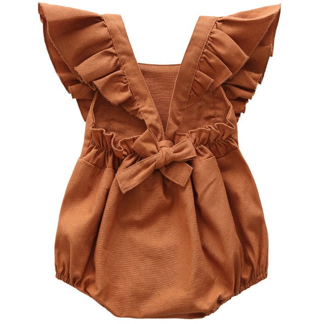 BD0A317 brown / 66 Baby Girl Linen Romper