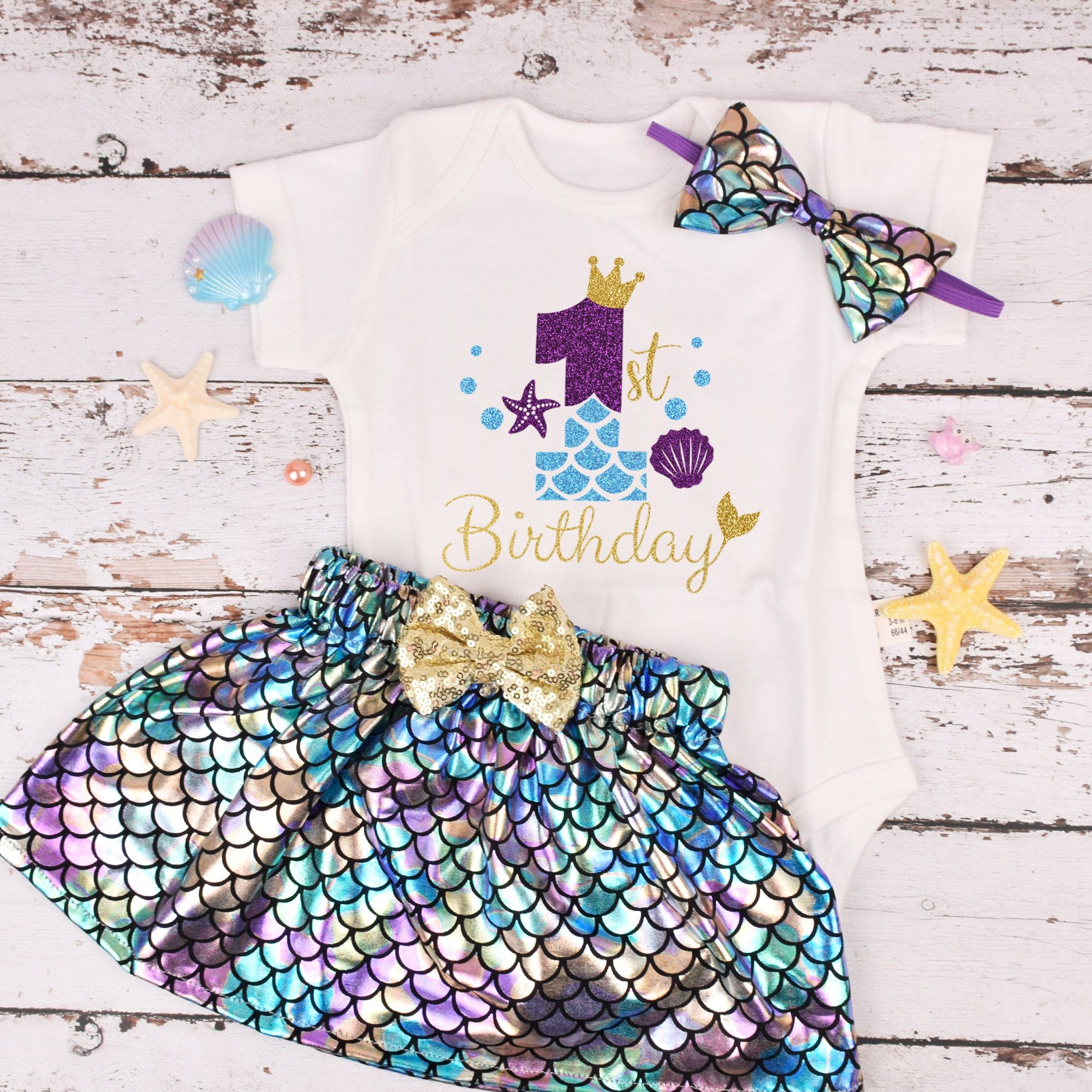 Little Mermaid 1st birthday Outfit, B / 3-6M Little Mermaid 1st birthday Outfit, B / 3-6M
