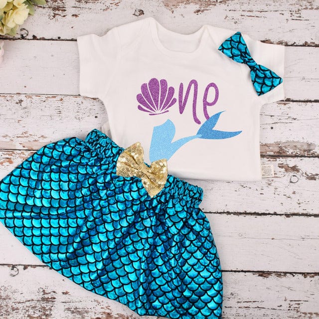 B / 9-12 M Baby Girl Mermaid Birthday outfit