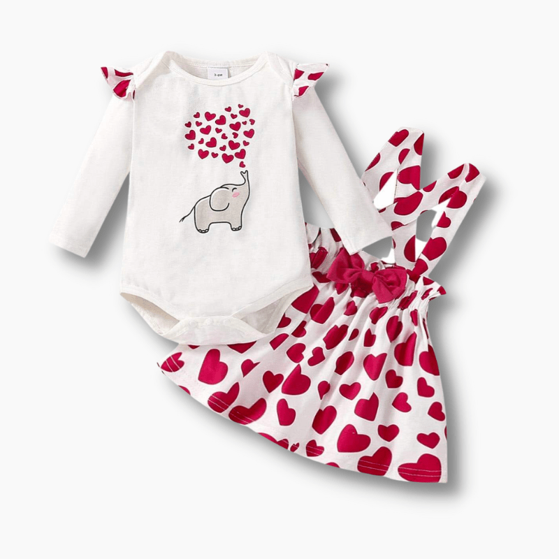 Girl's Clothing Baby Girl Romper and Red Heart Skirt